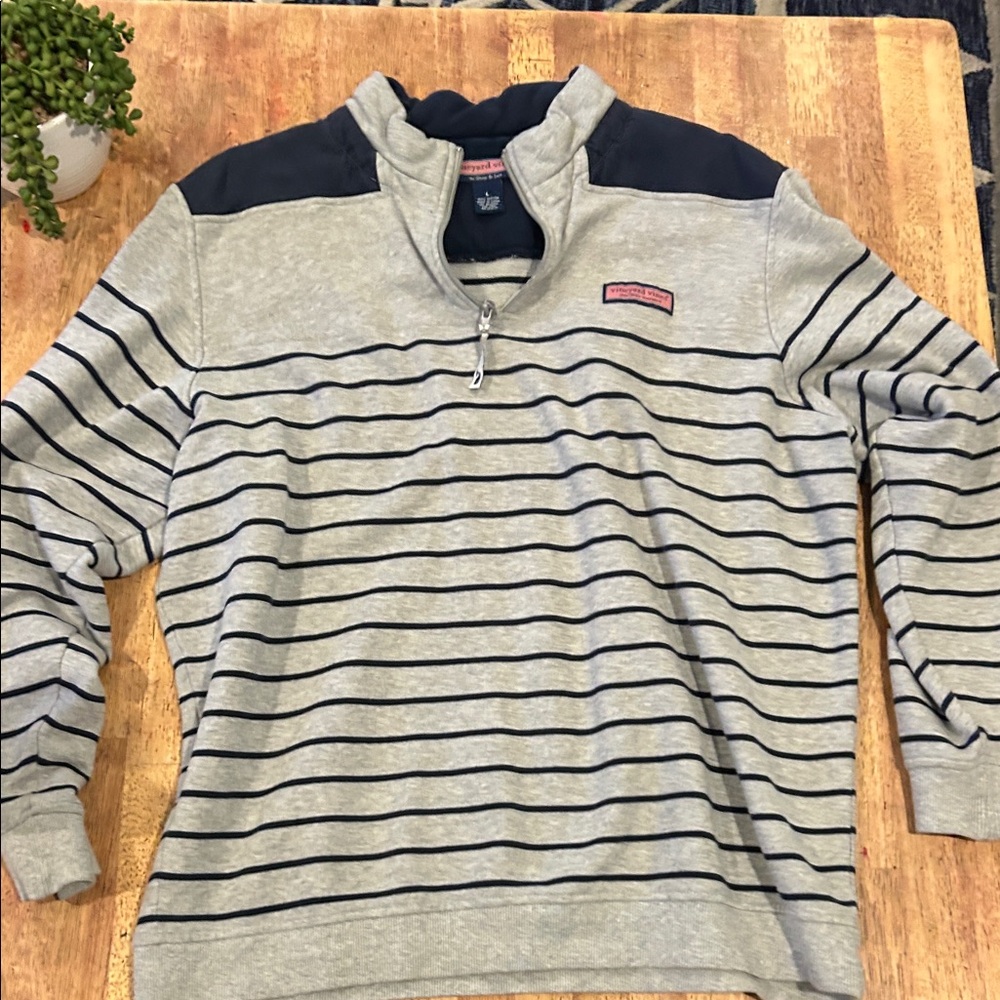 Vineyard Vines Gray and Navy Quarter Zip Pullover Sweater